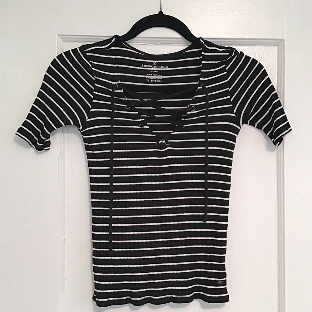 American Eagle Outfitters Lace-Up Ribbed Tee